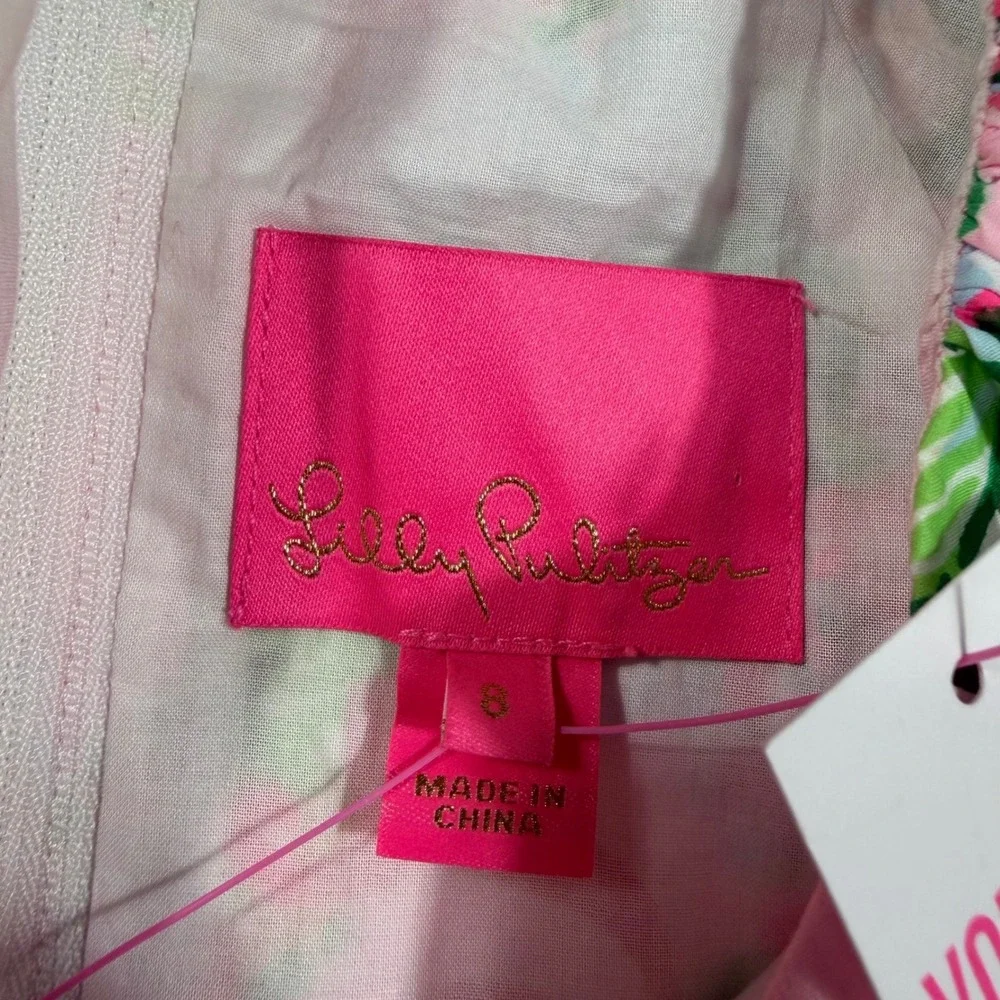 Lilly‎ Pulitzer Knoxlie Dress Women 8 Pink Preppy Floral Puff Sleeve NWT
